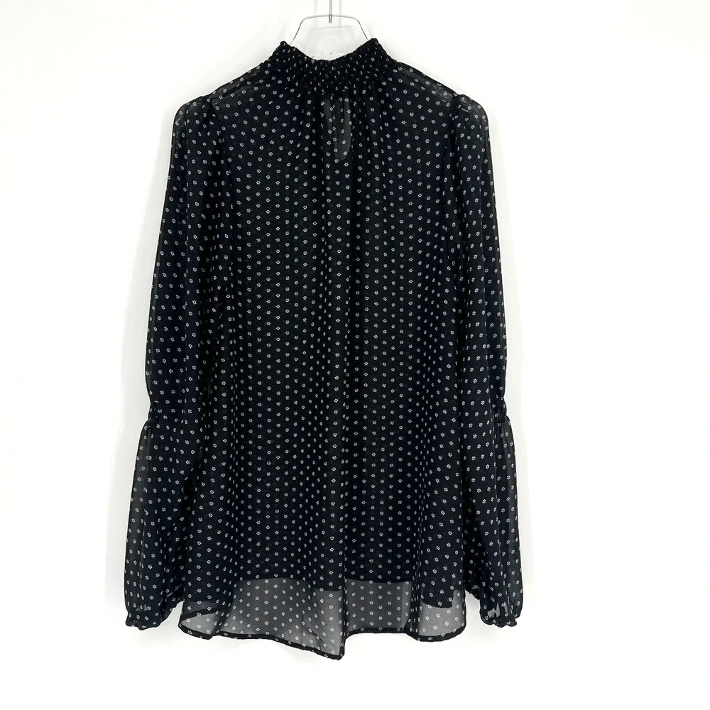Free People‎ Top Womens S Black Floral Tunic Sheer Boho Hippie Whimsigoth Fairy